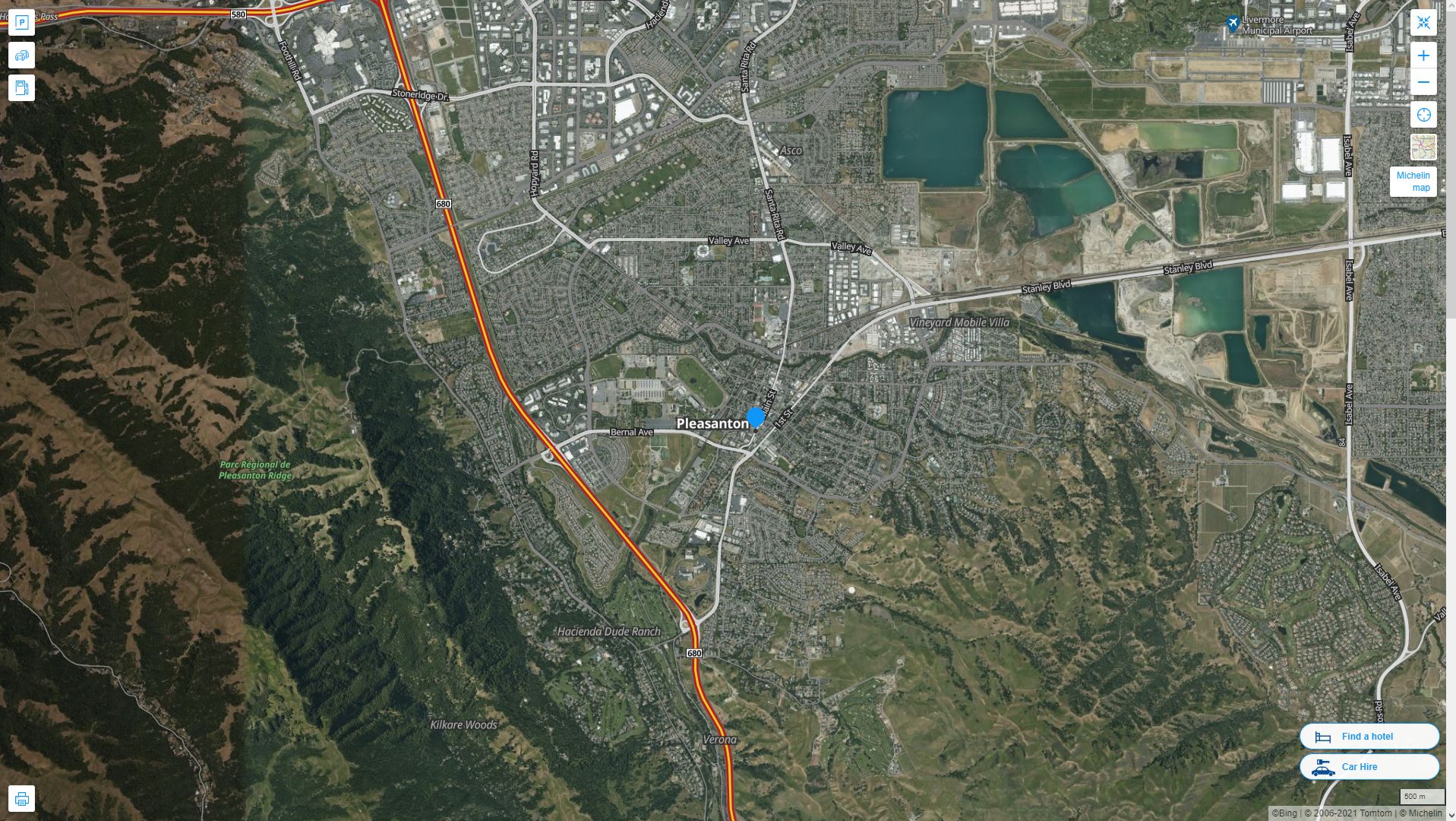 Pleasanton California Highway and Road Map with Satellite View